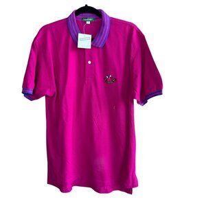 Giordano Men's Polo Shirt Fuchsia Striped Collar New Size XL Cotton Crest Logo